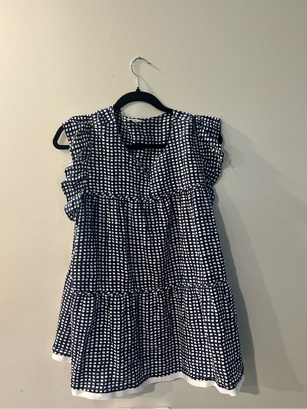 Navy Polka Dot Ruffle Tiered Blouse